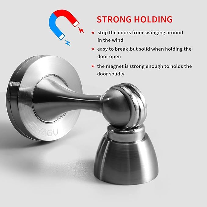 YAGU Silver Door Stopper 6 Pack Magnetic Door Stops Zinc Alloy Brushed Nickel Door Catch Door Holder Wall Floor Mounted Metal Soft-Catch