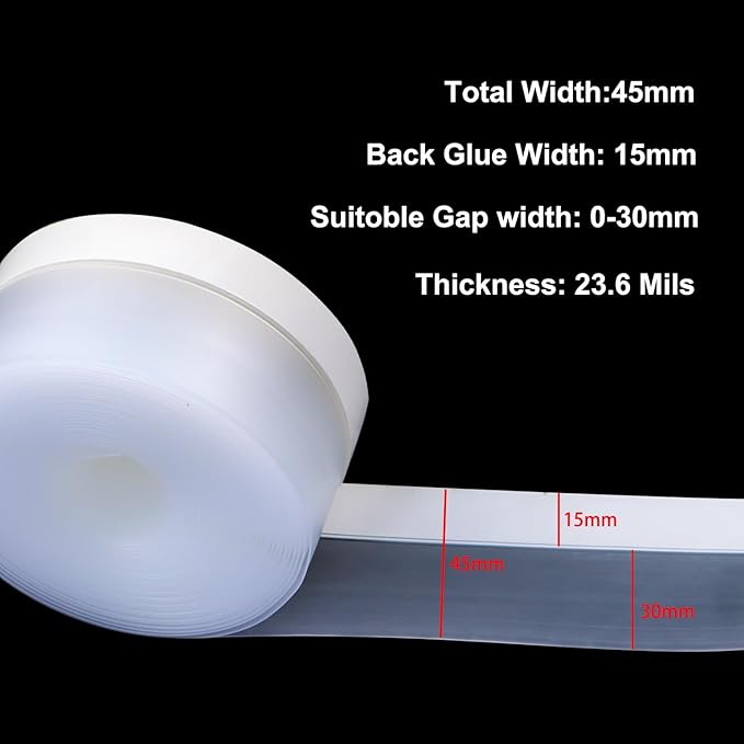 FOURGUN Weather Stripping Door Seal 45 MM * 16.5FT Insulates Soundproofs Perfect for Door Frames Windows Bathroom Shower Glass Gaps Blocks Cold Air Rain Door Seal Strip