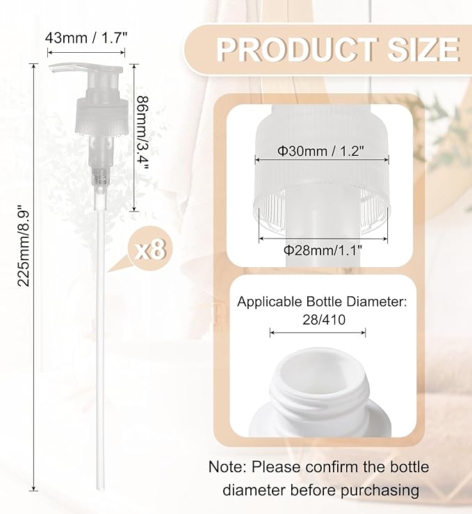 uxcell 8 Pcs Soap Dispenser Pump Heads Soap Dispensers Top Pumps Replacement Switch Pumphead for Standard 24/415 Neck Size Lotion Shampoo Bottle, Transparent
