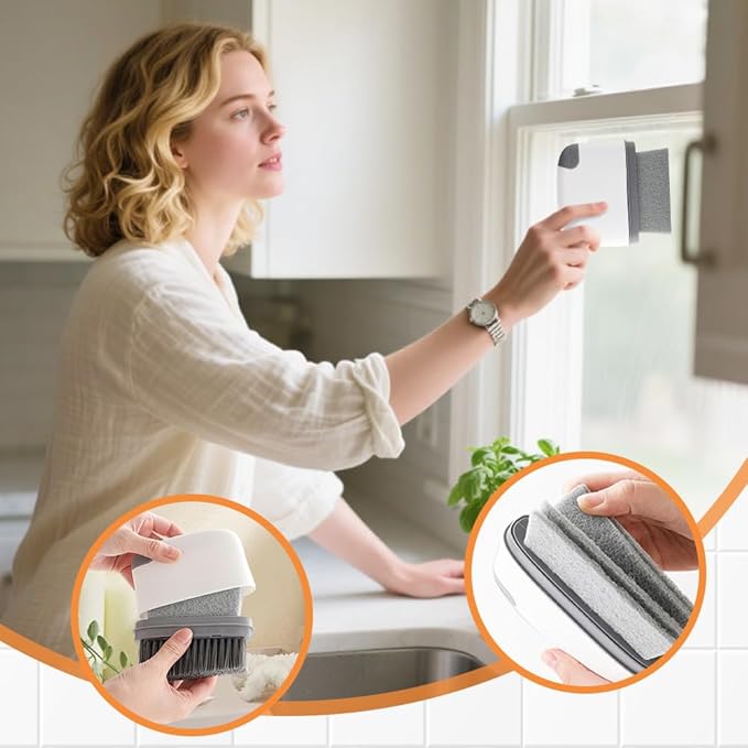 2 in 1 Groove Cleaning Brush, Upgraded Crevice Cleaning Brush & Magic Window Track Cleaner for Sliding Door Tracks, Window Sills, Tile Lines, Car Vents, Kitchen and Bathroom Tight Spaces (2PC)