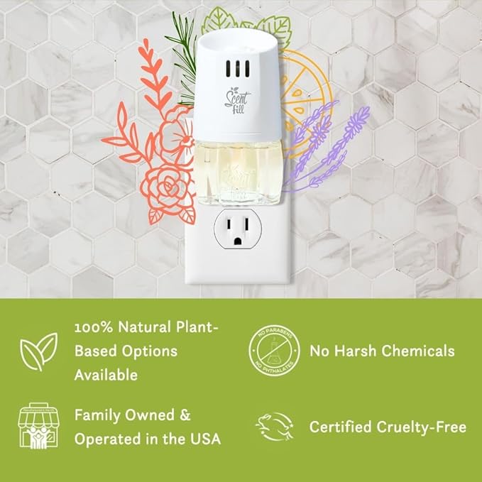 Scent Fill 100% Natural Cucumber Basil Plug in Air Freshener, Scented Oil Refills, 3 Refills
