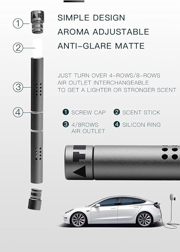 Tesla Model 3 [Not Compatible with Model 3 2024 (Highland)] /Y Air Freshener Invisible Slim Design Four Scents Selection (White Tea Valley Set)