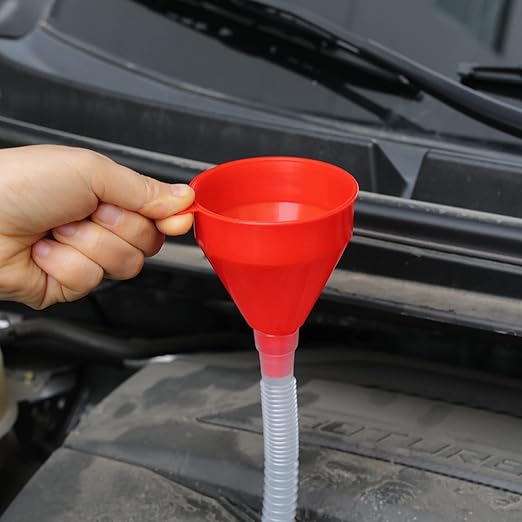Flexible Fuel Funnel with Long Hose Plastic Small Wide Mouth Filling Funnel Car Funnel for Engine Oil Gas Fuel Gasoline Diesel Water Fluid Liquid Transmission Red (2)