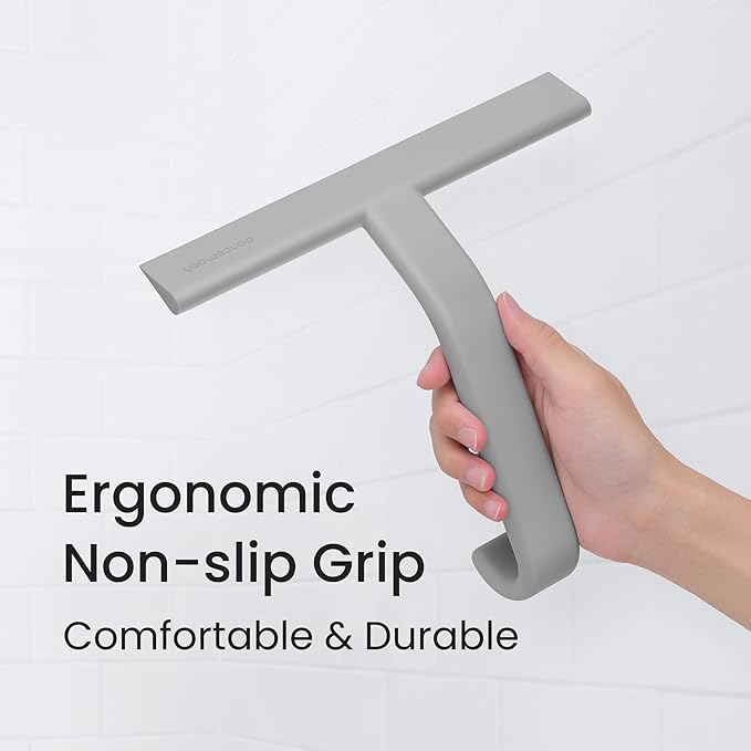 dancemoon JustHang Shower Squeegee for Glass Doors, All-One-Piece Silicone with Built-in Hook Design for Easy Hanging and Cleaning, 10 Inch Gray