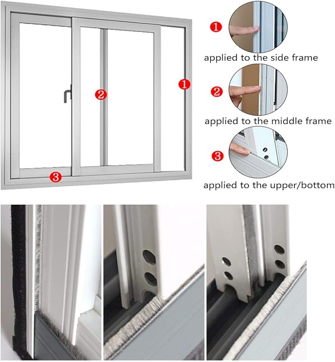 Weather Stripping Brush for Sliding Windows/Doors Frame Side,Pile Self Adhesive Weatherstrip Seal Strip Sealer Draft Stoppers (33ft x11/32 Backing x 3/16 Brush inch, Black)