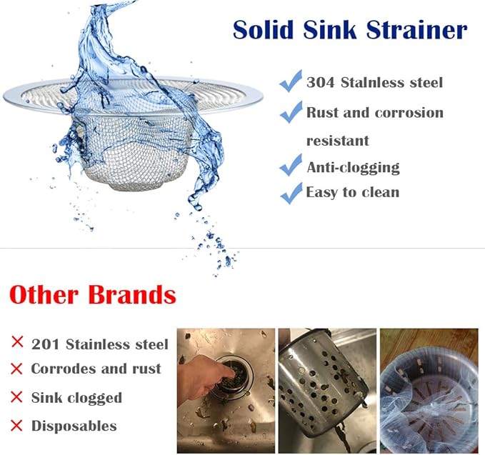 2 Pcs Heavy Duty Stainless Steel Slop Basket Filter Trap, 3.54" Top / 1.65" Mesh Metal Sink Strainer, Perfect for Kitchen Sink/Bathroom Bathtub RV Wash Basin Floor Drain Balcony Drain Hole