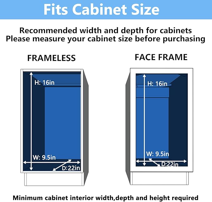 2 Tier Individual Pull Out Cabinet Organizer 9" W x 21½" D, Heavy Duty Cabinet Pull Out Shelves, Slide Out Drawers Organization for Kitchen Cabinets Bathroom