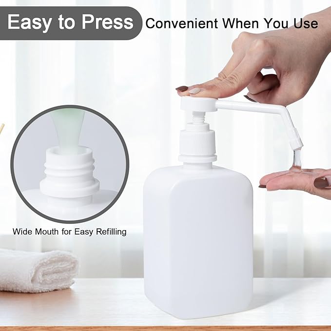 Pump Bottles Dispenser 16.9oz/500ml, 4 Pack Empty Plastic Hand Soap Shampoo Bottles, Refillable Wash Bottles for Cleaning Solution, Plants ﻿