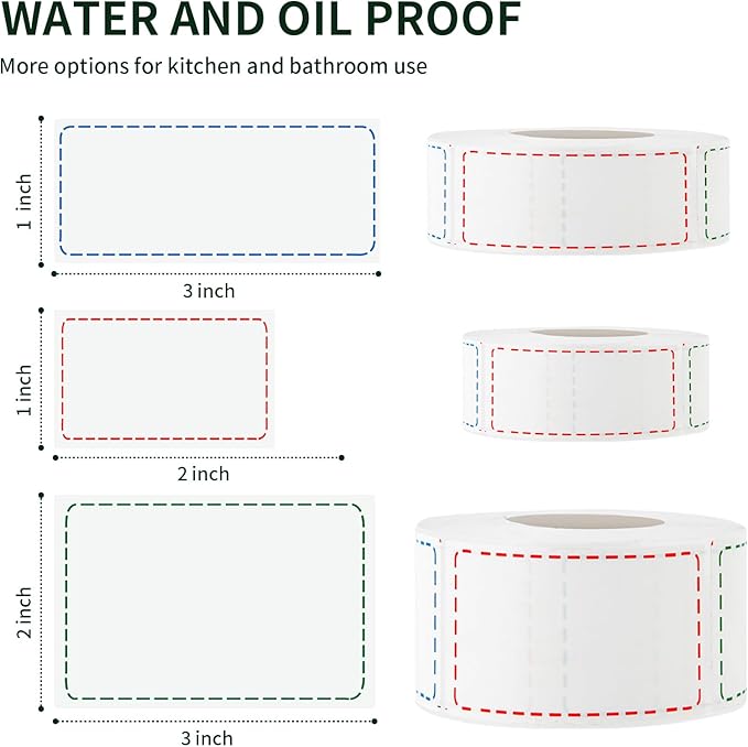 500 Removable Freezer Labels, 2x3 inches Water Oil Waterproof Stickers to Write on for Bottles Canning Containers Jars Pantry Organization Paper Name Clothes Tags Box Storage Bins Daycare, 3 Color