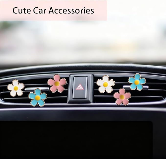 6pcs Flowers Car Air Freshener Vent Clips,Blue White Pink Daisy Flowers Air Vent Clip Car Accessories for Women,3cm/2.7cm Refillable Daisy Decor Diffuser