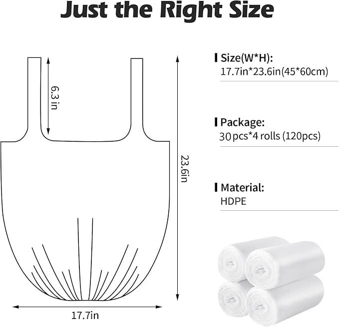 2-4 Gallon Portable Trash Bags,120 Counts Thicken portable Small Garbage Bags for Office, Kitchen,Bedroom Trash Can,Strong Trash Bags（White）