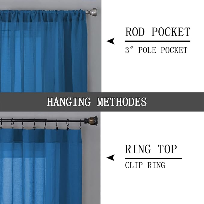 Tollpiz Sheer Curtain Linen Textured Living Room Curtains Sheer Light Filtering Rod Pocket Voile Curtain for Bedroom, 54 x 72 inches Long, Classic Blue, Set of 2 Panels