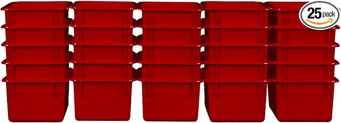 Wood Designs Cubby Storage Bin, Heavy Duty Plastic Containers for Kids Red Cubby Tray Set of 25