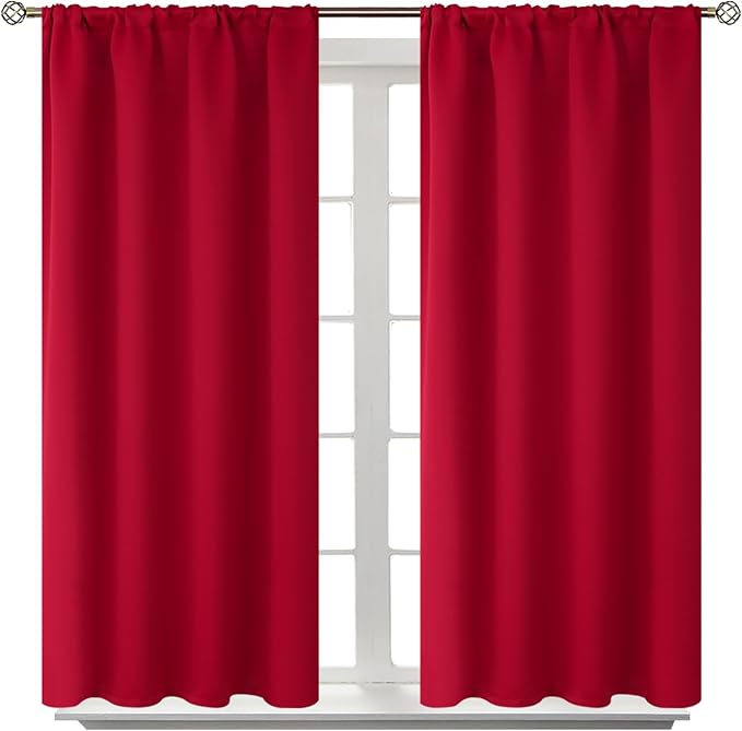 BGment Red Blackout Curtains 40 Inches Length for Short Window - Thermal Insulated Drapes Room Darkening with Rod Pocket for Kitchen Bedroom Bathroom, 2 Panels, 42 x 40 Inch