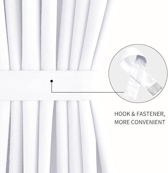 DWCN French Door Curtains – Rod Pocket Thermal Curtain for Doors with Glass Window, Kitchen and Patio Doors for Privacy, 54 X 72 Inches Long, 1 Curtain Panel with Tieback, Pure White