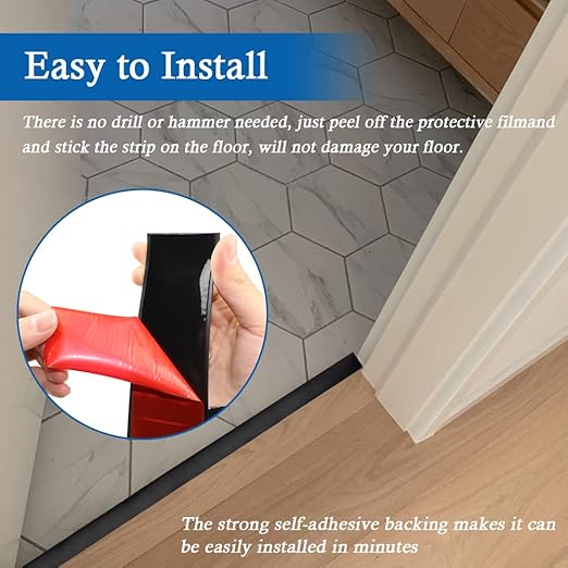 Floor Transition Strip Self Adhesive Floor Cover Strips Laminate 2" Wide Vinyl Flat Divider Transitions (5cm, 20Ft, Black)