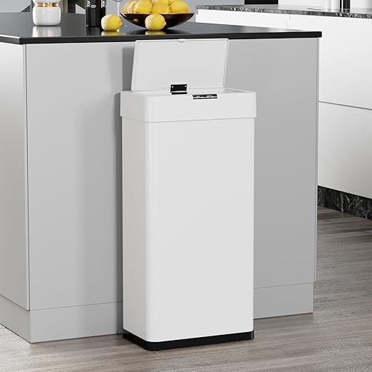 TLSUNNY 18.5 Gallon Motion Sensor Trash Can,Touchless Automatic Garbage Can,Brushed Stainless Steel Smart Bin,with Bag Holder,Soft Close Lid,for Kitchen,Office,RV,Bedroom,Living Room (White, 70L)