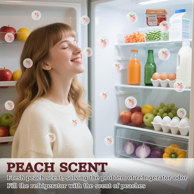 Fridge Deodorizer, Refrigerator Deodorizer More Effective Than Baking Soda, Natural Gel Refrigerator Odor Eliminator for Refrigerator Freezer and Freezer Compartments (2 Pcs/Peach Flavor)