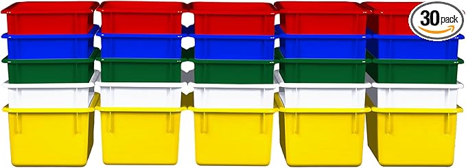 Wood Designs Cubby Storage Bin, Heavy Duty Plastic Containers for Kids Assorted Cubby Tray Set of 30