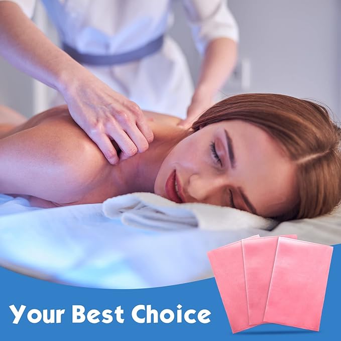 Tegeme 150 Pieces Disposable Massage Table Sheets 31" x 70" Waterproof Bed Sheets Non Woven Bed Cover for Massage Table Beauty Salons Tatto Spa Hotels(Pink)