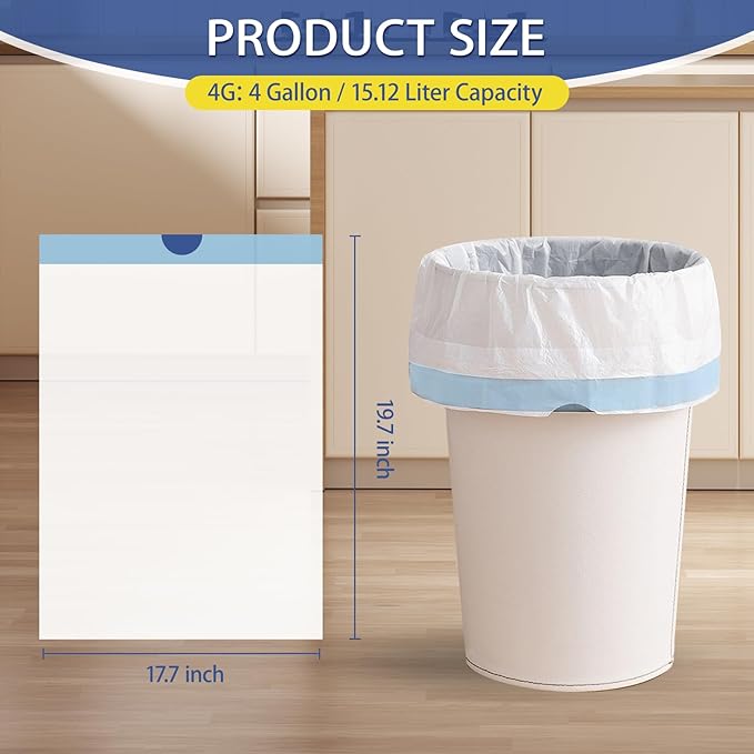 150 Count 4 Gallon Trash Bags Drawstring - 1.1 Mil Heavy Duty Small Garbage Bags Unscented for Bathroom, 15 Liter Thick Plastic Wastebasket Liners for Toilet Office and Bedroom