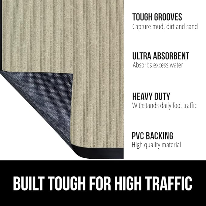 GORILLA GRIP Traffic Guard Door Mat, Heavy Duty Welcome Mats, Commercial Office Space Doormat, Waterproof, Fade Resistant, Strong Rubber Backing, Low Profile, Shoe and Boot Scraper, 29x17, Beige