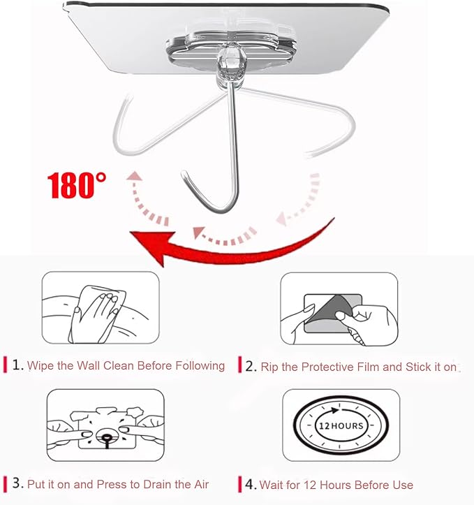 Adhesive Wall Hooks for Hanging Heavy Duty 50 lbs Large Hooks for Walls No Damage, Towel Sticky Clear Hook, Waterproof, Home, Bathroom, Kitchen, Office, and Outdoor 10 Pack