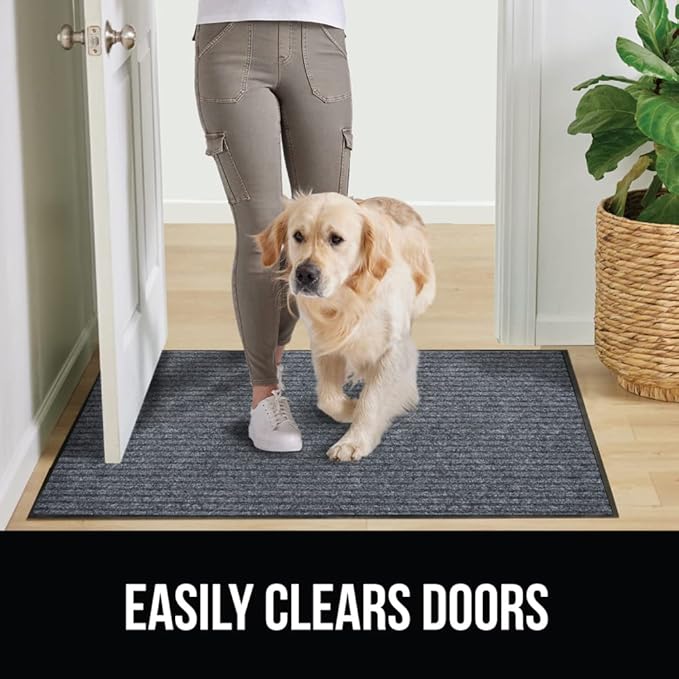 GORILLA GRIP Traffic Guard Door Mat, 47x35, Heavy Duty Welcome Mats, Commercial Office Space Doormat, Waterproof, Fade Resistant, Strong Rubber Backing, Low Profile, Shoe and Boot Scraper, Gray
