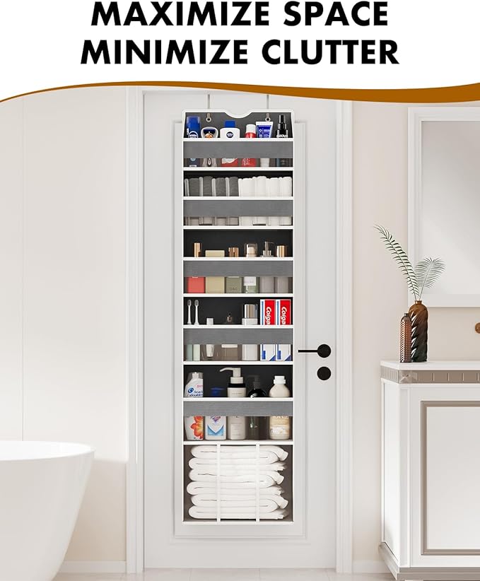 Over The Door Organizer Hanging - 6 Shelf Over Door Organizers with 6 Clear Front & 12 Side Pockets - Swing-proof 50LB Load Behind Door Storage for Closet Bedroom Bathroom Nursery Baby Essentials
