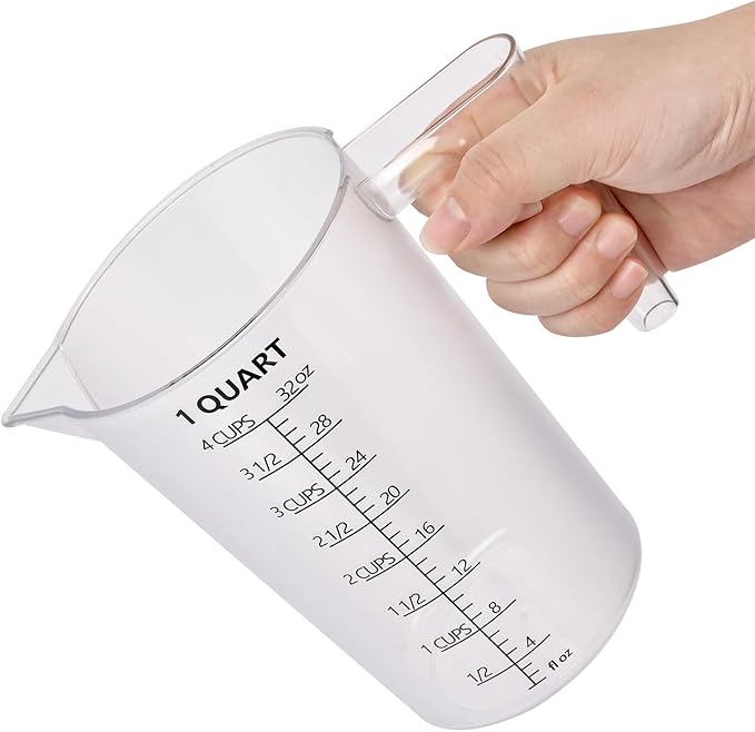 Food-Grade Plastic Measuring Pitcher – 32 Ounce & 4 Cups Measuring Cups with Handle for Liquid, Motor Oil, Pool & Lawn Chemicals, Dilution, Soap Mixing, Brewing, Commercial & Kitchen Use(1000ml)