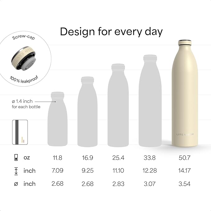 LARS NYSØM Stainless Steel Insulated XL Water Bottle 12oz 17oz 25oz 34oz 51oz | Insulated Thermo Flask for Hot and Cold Beverages | Leakproof Drinking Bottle (Pumpkin Orange, 50.7 oz)
