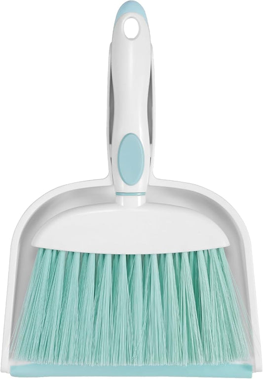 NACENA Small Dust Pan and Brush Set, Mini Broom and Dustpan Set Small Hand Broom and Brush Combo Dust Pan with Teeth for Home Cleaning Drawers Desktop Sofas Pet Care and Outdoor, Blue