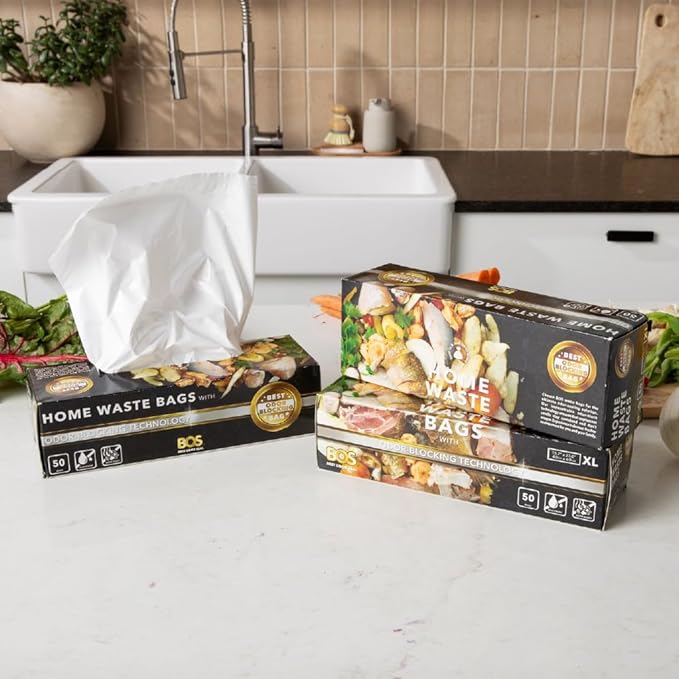 BOS Odor-Sealing Kitchen, Home & Food Small Trash Bags for Waste- Disposable Bags - Scent & Smell Free [Size XL, Color White] (90 count, Pack of 2) (100 Bags)