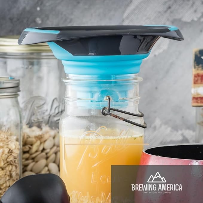 Kitchen Canning Funnel – Collapsible Silicone Food Funnel for Wide Mouth and Regular Mason Jars – Flexible Use for Coffee, Liquid, Jam, Cooking, Baking, Crafts - Teal/Gray