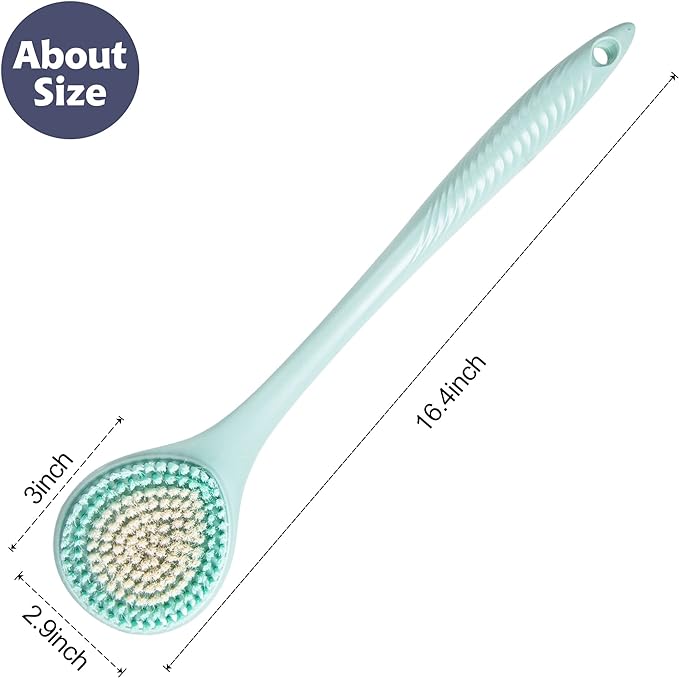 BEDELITE Back Scrubber for Shower - Long Handle Bath Brush (16.4 inches) with Soft Bristles, Exfoliating Body Brush for Men & Women(Blue)