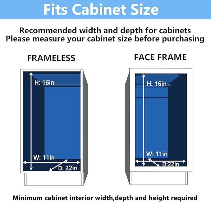 2 Tier Individual Pull Out Cabinet Organizer 10½" W x 21½" D, Heavy Duty Cabinet Pull Out Shelves, Slide Out Drawers Organization for Kitchen Cabinets Bathroom