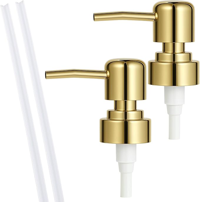 2 Pack Gold Soap Dispenser Pump Replacement Top Dispenser Pumps Refill Dispensers Liquid Hand Soap Dispensers Soaps Pumps Replacement for Lotion Regular Glass Mouth Bottles
