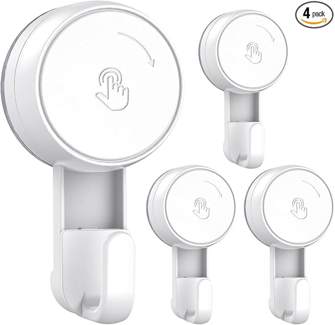 LUXEAR Suction Cup Hooks Reusable Suction Hooks for Shower Wall Vacuum Bathroom Suction Holder Removable Window Glass Door Suction Hanger for Bathroom Kitchen Heavy Duty Hook for Wreath (4 Pack)