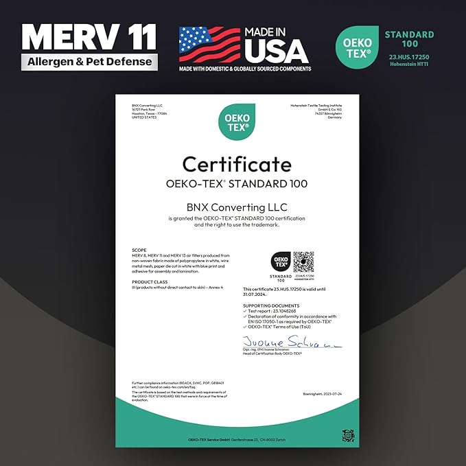 BNX TruFilter 18x18x1 Air Filter MERV 11 (6-Pack) - MADE IN USA - Allergen Defense Electrostatic Pleated Air Conditioner HVAC AC Furnace Filters for Allergies, Dust, Pet, Smoke, Allergy MPR 1200 FPR 7