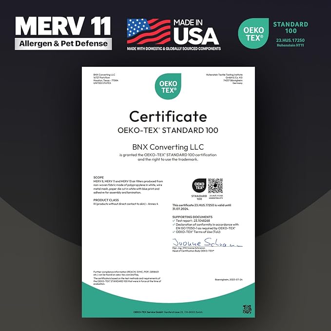 BNX TruFilter 14x18x1 Air Filter MERV 11 (6-Pack) - MADE IN USA - Allergen Defense Electrostatic Pleated Air Conditioner HVAC AC Furnace Filters for Allergies, Dust, Pet, Smoke, Allergy MPR 1200 FPR 7