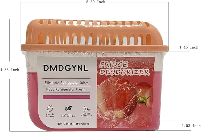Fridge Deodorizer, Refrigerator Deodorizer More Effective Than Baking Soda, Natural Gel Refrigerator Odor Eliminator for Refrigerator Freezer and Freezer Compartments (2 Pcs/Peach Flavor)