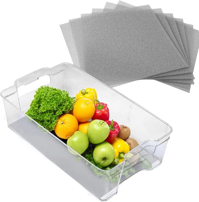 Dualplex® Fruit & Veggie Life Extender Liner for Fridge Refrigerator Drawers, 12x15 Inches (4 Pack) – Extends The Life of Your Produce & Prevents Spoilage (Grey)