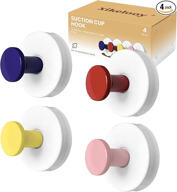 4 Pcs Suction Cup Hooks for Shower，304 Stainless Steel Removable Hooks，Towel Hook，Suction Hook for Bathroom, Bedroom, Glass Window