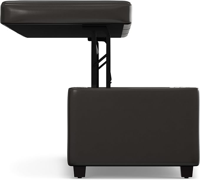 SIMPLIHOME Avalon 44 inch Wide Contemporary Rectangle Lift Top Rectangular Storage Ottoman in Tanners Brown Vegan Faux Leather, Assembled, for the Living Room, Entryway and Family Room.