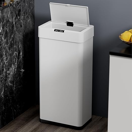 TLSUNNY 21.1 Gallon Motion Sensor Trash Can,Touchless Automatic Garbage Can,Brushed Stainless Steel Smart Bin,with Bag Holder,Soft Close Lid,for Kitchen,Office,RV,Bedroom,Living Room (White, 80L)