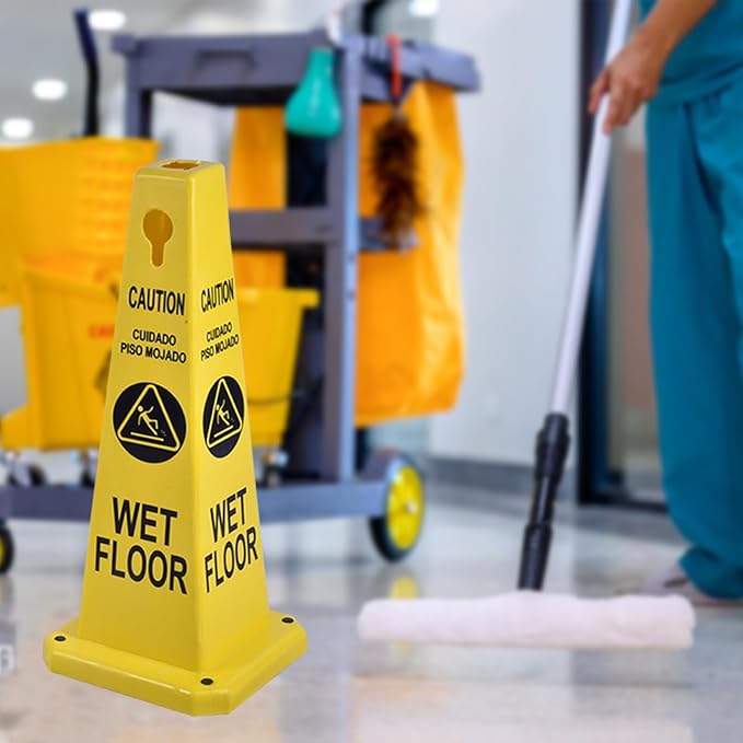 8-Pack 26.5" Caution Cones, 4-Sided Visible Safety Signs with Heavy Rubber Base, Warning for Slip & Fall Prevention, Indoor/Outdoor Use (Yellow, 8Pcs-Caution Wet Floor)