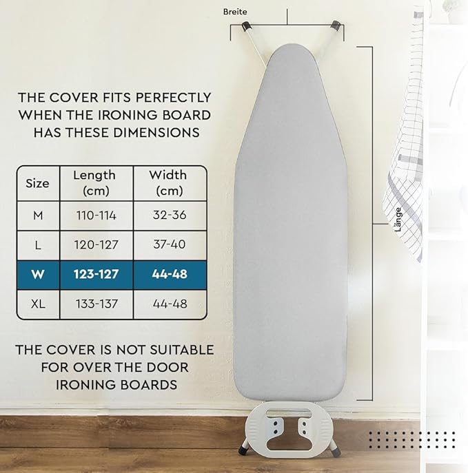 Encasa XO Ironing Board Cover and Pad 49"x18" - Metallised 'Silver Super Luxury' with Foam & Felt Pad, Fits Wide Iron Boards - Heat Reflective, Scorch Resistant, Bungee Elasticated, 3 Fasteners