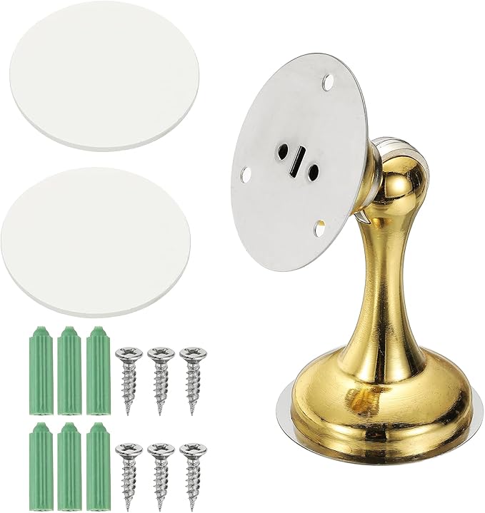 uxcell Magnetic Door Stopper, Stainless Steel Heavy Duty Door Holder, No Drilling Doors Knob Wall Protector with Self-AdhesiveTapes and Screws for Home Office Wall Floor Mounting, Gold