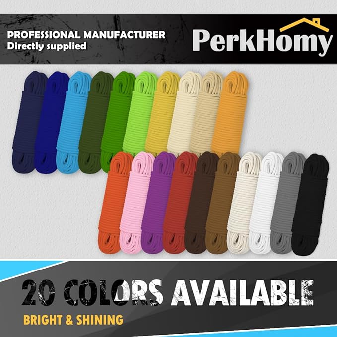 PerkHomy Cotton Rope 3/16" (5mm) 100 ft Multi Purpose Utility Diamond Braided Cord, Natural Cotton for Clothes Line Camping Crafting Flag Pole, Sky Blue