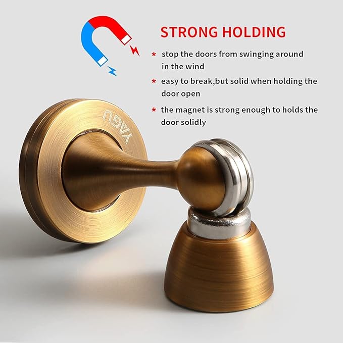 Door Stopper 1 Pack Magnetic Door Stops, Zinc Alloy Antique Brass Door Catch Door Holder Wall Floor Mounted, Metal Soft-Catch